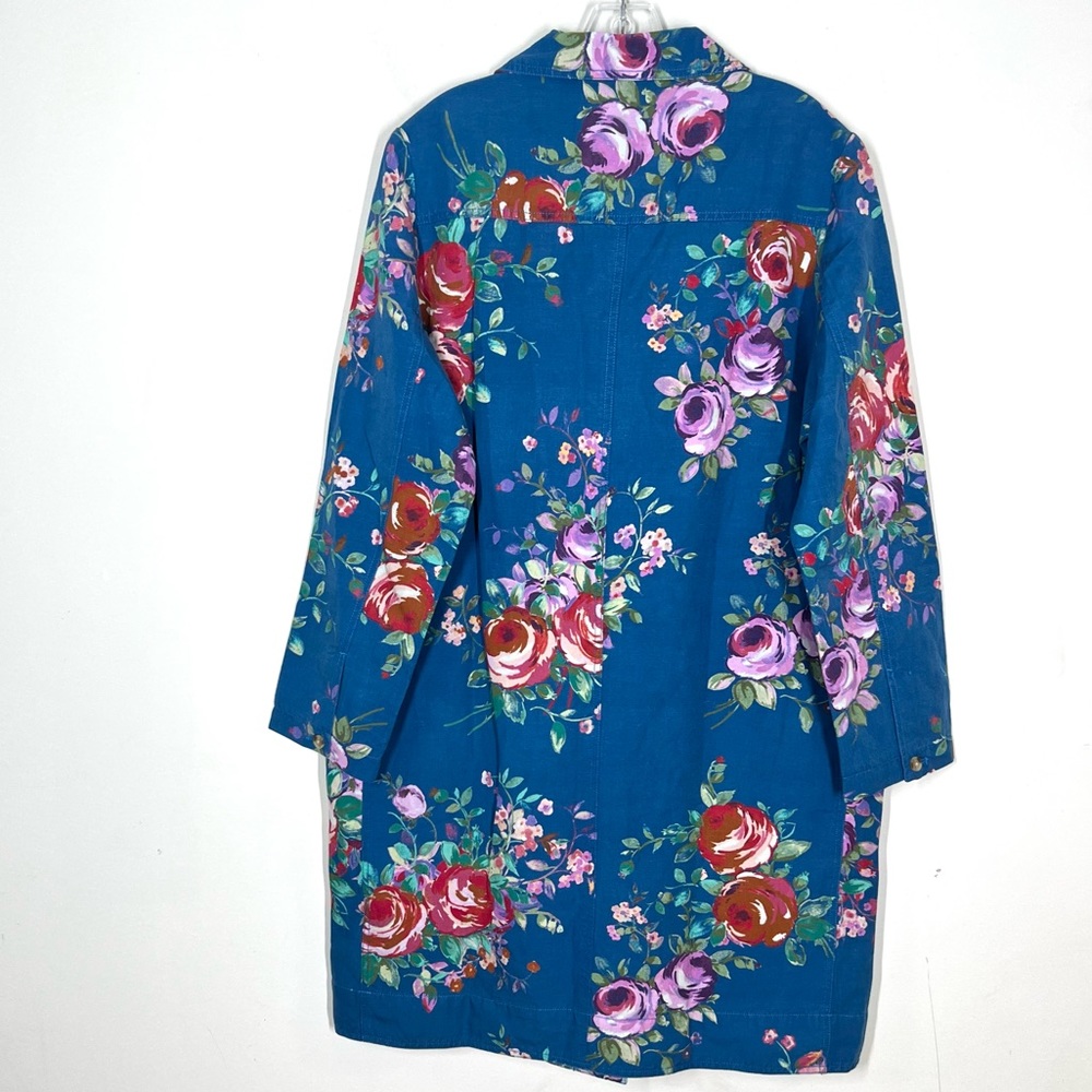 🌻NWOT sundance royal botanical topper linen blend floral trench coat in blue - Picture 4 of 13